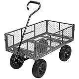 VIVOHOME Robuster Gartenwagen aus Stahlgeflecht, zusammenklappbar, mit abnehmbaren Seiten und 10,4 cm / 3,5 - 10,2 cm Rädern, 25,4 cm Reifen, Grau