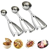 SZRWD Keksschaufel-Set, Eisportionierer-Set, 3er-Set Eisportionierer Auslöser, 18/8 Edelstahl, Eiscreme, Kekse, Teigschaufel, Melonenballer, Kartoffelbrei, 4 cm, 5 cm, 6,3 cm