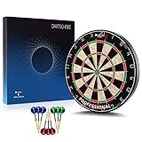 Oppikle Professionelles Klassische Dartboards aus Sisal mitrunden dünnen Drähten und Befestigungsmaterial, Inklusive [9X] Dartpfeile, Turniermaß Dart Scheibe Dartboard