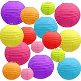 HENGBIRD 16 StüCk Lampions Bunt Papierlaternen Gerundet Papierlampenschirm 25/20/15/10cm Papierlampion für Feiertagen Hochzeit Weihnachten Party Deko Gartenparty