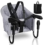 Daromigo Tischsitz Baby Faltbar, Baby Essstuhl, Tragbarer Baby Hochstuhl, Baby Sitzerhöhung, mit Ablagetasche, Belastbar bis 18 kg, geeignet für zu Hause und unterwegs, grau