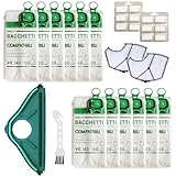 Arcets Set mit 12 Beuteln und Unterbürste, kompatibel mit Kobold VK140 VK150 FP 140 FP 150 | 12 Staubsaugerbeutel aus Mikrofaser mit 5 Schichten mit 2 Motorfiltern und Unterbürste