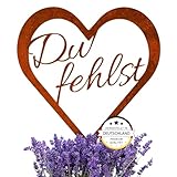 EXTRAVAGANT® Grabschmuck Herz Du fehlst wetterfest Grabdeko Metall Stahl Rost Edelrost Grabdekoration Friedhof Gedenkstecker Grabstecker Friedhofsdeko langlebig Gedenkschild Haustier Fellnase