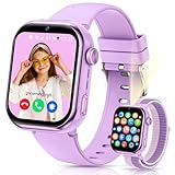 Smartwatch Kinder mit GPS und Telefon, IP68 Kinder Smartwatch mit Videoanruf, Zwei-Perspektiven, SOS, Schulmodus, Voice Chat, SMS, Taschenlampe, Schrittzähler Wecker Kinderuhr für Mädchen Jungen, Lila