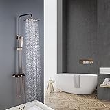 Duscharmatur-Set, Luxus-Regenduschkopf mit Handspray, Bidet-Sprüher, Wandmontage, Thermostat-Badewannenarmatur-Set, massives Messing, Grau (schwarze Rose)