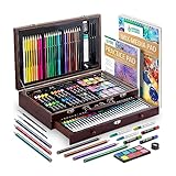 Norberg & Linden Mal-Set XXL144, inklusive Holzkasten Schiebern, Enthält Wachsmalstifte, Ölpastellkreiden, Aquarellfarben, Buntstifte, Spitzer Skizzenblock