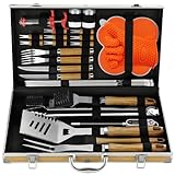 N NOBLE FAMILY 30PCS Hochwertiges Edelstahl Grill Zubehör Set - Professionelle Langlebige Grillset im Koffer - Verschiedene und Komplette Grill Sets - Grillzubehör für Männer Frauen Geschenk
