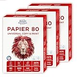 AVERY Zweckform 2575 Druckerpapier, Kopierpapier (1.500 Blatt, 80 g/m², DIN A4 Papier, für alle Drucker) 1 Box mit 3 Pack, weiß
