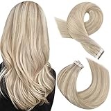 Moresoo Tape Extensions Echthaar Blond 40 cm Haarverlängerung Echthaar Tape in Extensions Aschblond mit Platinblond Remy Unsichtbar Tape in Extensions Echthaar 20 Stück 50 Gramm #18/613 16 Zoll