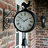 Gartenuhr, Bahnhofsuhr, Bahnhofsuhr Außen Wetterfest, Doppelseitiges Design, Outdoor Uhr Garten Wasserfest, 20 cm Retro Gartenuhr, mit Wandhalterung, für Garten Korridoren Veranda Bahnhof, Schwarz