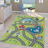 TT Home Kinderzimmerteppich Spielteppich Teppich Junge Mädchen Kinderteppich Haus Autos Straße, Farbe:Grün, Größe:80x150 cm