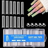 MtnLaur 240 Stück lange, quadratische Nagelspitzen, lange, quadratische Nägel, 12 Größen, kein C, klare Nagelspitzen, französisches Acryl, gerade, transparent, künstliche Nagelverlängerung für