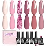 Beetles UV Gel Nagellack Set - 6 Farben Maniküre Kit Pink Klassisches Nude Rosa Glitzer Pastell LED Nail Lamp Gel Nagellack Nagelkunst Nageldesign Geschenk für Frauen Anfänger Nail Art