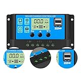 XTVTX Solar Laderegler 30A 12V/24V, Solar Ladegerät Controller Solarpanel Batterie Intelligente Solarregler mit Dual USB Port 5V Licht Timer,LCD Display, Solar Laderegler für Industrie, Zuhause