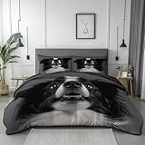 Porträt Niedlich Welpe Bettbezug 240 x 220 cm Bedruckte Microfaser Wendebettbezug Grau Weiche Mädchen Winter Bettwäsche mit Reißverschluss Für Schlafzimmerdekoration