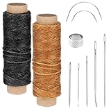 2 Rollen Ledergarn Schwarz Gewachst Faden mit Ledernadel Sattlernadel 50m/Rolle Nähgarn Braun Sattlergarn Wachsschnur für Lederhandwerk Buchbinden Reparatur Häkeln