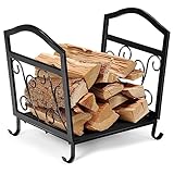 COSTWAY Kaminholzregal Metall, Brennholzregal Feuerholzregal mit stabilem Sockel & Griffen, Kaminholzständer für Innen- und Außenbereich, 43 x 32,5 x 40 cm