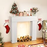 HFASD Kaminschrank, Dekorative Konsole Kaminumrandung mit Ablagen, Kaminattrappe Schrank, Kaminkonsole mit DREI Türen, Wohnzimmer Beistellmöbel, Weiß, 107x18x100 cm