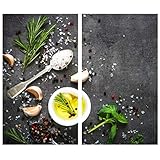 Glasschneidebrett für Induktionsherde, Ceranfeld-Abdeckung, Arbeitsflächenschutz, 2 Stück Salz und Knoblauch
