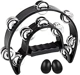 EastRock Tambourine Half Moon Tamburin Hand Halbmondförmiges Schellenring mit 20 verchromte Schellen für Aldult Anfänger Student black