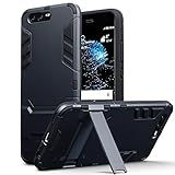 TERRAPIN, Kompatibel mit Huawei P10 Hülle, Silikon + Polycarbonat Tasche mit Standfunktion - Schwarz
