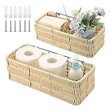 OGANAZI 2 Stück Duschkorb zum hängen Rattan Kunststoff Aufbewahrungskorb Beige Duschablagen Wasserdicht Dusche Wandkorb Badezimmer Organizer Badregal für Handtuch Shampoo Conditioner (groß mittel)