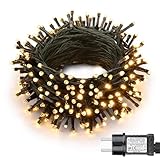 Joomer Lichterkette Außen 100 LED, 10M Weihnachtsbaum Lichterkette Strombetrieben mit Timer, 8 Modi Wasserdicht Weihnachtsbeleuchtung Innen Grünes Kabel für Outdoor Party Garten Hochzeit, Warmweiß