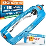 GRÜNTEK Regner Primavera bis 399 m2 Bewässerungsfläche mit Turbo-Motor - Rasensprenger Viereckregner, regulierbare Spreng-Reichweite, Comfort Rasensprinkler Metall Rasen Sprenger
