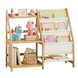 BAMBANG Kinder Bücherregal aus Bambus, 3-stufiges Montessori Kinderregal für Bücher & Spielzeug, Bücherregal Kinderzimmer & Babyzimmer – Natur