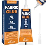 120 ml Textilkleber, Stoffkleber Textilkleber Waschmaschinenfest, Textilkleber Extra Stark, Permanenter Transparenter Waschbarer Textilkleber für Stoffe, Kleidung