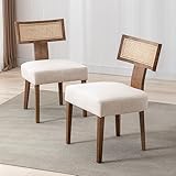 Wahson Esszimmerstühle 2er Set Leinen Küchenstuhl Rattan geflochtene Rückenlehne, Vintage Polsterstuhl für Esszimmer/Küche/Wohnzimmer,Beige