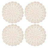 Larrel 4 Stück Gehäkeltes Tischset Rund, 25 cm Spitze Platzdeckchen Rutschfestes Handgefertigte Häkel-Tischset Beige Vintage Häkeldeckchen für Küche, Esszimmer, Café, Party, Hochzeit