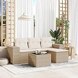 THOYTOUI 5-TLG. Garten-Sofagarnitur, Möbelsets Garden Furniture Sets Gartengarnitur Set Gartenlounge Set Geeignet für Veranda Garten Terrasse Balkon mit Kissen Beige Poly Rattan