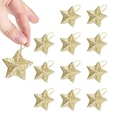 12 Weihnachtsdeko Gold,Christbaumschmuck,45x45mm Funkeln Weihnachtsstern Weihnachtsschmuck Glitzer Deko Weihnachtsbaumschmuck Anhänger,Klein Stern Bruchsicher Für Kamin,Fenster,Tischdeko,Hochzeit
