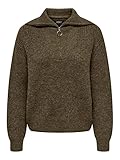 ONLY Damen Strickpullover mit Reißverschluss | Stehkragen Knitted Sweater | Half Zip Troyer ONLBAKER, Farben:Dunkelbraun, Größe:M