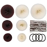 Aipaide 7 stück Haardonut Set, Damen Haarknoten Donut-Duttkissen Haarstyling Haarschmuck mit Haarclip und Haar Gummiband, Beige und Braun