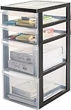 Iris Ohyama Kunststoff-Schubladenbox mit Rollen, 2 tiefe und 2 flache Schubladen, Schwarz, Griffe zum Ziehen, Für Schlafzimmer, Bad, Schule & Büro, BPA-frei, Schubladenschrank, Rollcontainer, DC-322