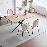 JZGORC Esstisch mit 4 Stühlen Esszimmer-Set,140 * 78 * 77 cm Rechteckiger Esstisch aus Holz,4 Stühle mit hoher Rückenlehne, Schwarze Meta-Beine,Hellbrauner Tisch+Beige Stühle
