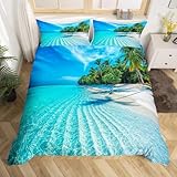 SJSXWQN Bettwäsche 135x200 SträNde Auf Hawaii Bettwäsche-Set mit Reißverschluss Schließung für Kinder Mädchen Weicher Atmungsaktive Mikrofaser Bettbezug + 2 Kopfkissenbezug 80x80 cm