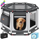 LOVPET® Welpenlaufstall drinnen draußen Welpenauslauf Hunde-Käfig Oxford-Gewebe Tier-Laufstall Kleintier Katzen Freigehege Rahmen PVC-Rohr mit Tasche, 3X Kauknochen & 10 Pad, M 72x72x43cm, Anthrazit