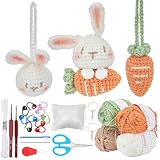 INFUNLY DIY Osterhasen Häkelset Mit Schlüsselanhänger Für Anfänger Kaninchen Häkelset Stofftier Karotte DIY Stricksets Haken Garn Set Mit Schritt Für Schritt Videoanleitungen Für Bastelbedarf Haken Ge