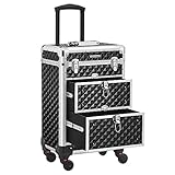 SONGMICS Kosmetikkoffer, Trolley, Schminkkoffer mit 2 Schubladen, Friseurkoffer, groß, Make-up Koffer, 34 x 24 x 56 cm, 360° drehbare Rollen, für Reisen, für Friseure, Geschenkidee, schwarz JHZ08BK