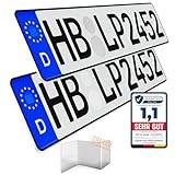 L & P Car Design KFZ Kennzeichen Auto Nummernschild 2 Stück 520mm x 110mm Wunschkennzeichen DIN Autokennzeichen Fahrradträger Anhänger LKW Wunschprägung amtliches Autoschild (2 Stück) 52cm x 11cm