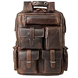 TIDING Lederrucksack Herren 15,6 Zoll Laptop Tasche Große Kapazität Schulbuchtasche Leder Rucksack Schultertasche Tagesrucksack für Männer Business Arbeit Reisen, Braun