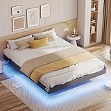 IRONCK Bett 160x200 mit LED Beleuchtung und Ladestation, Bettgestell 160x200 mit Stauraum, Floating Bed Frame, Bettrahmen 160x200cm, Jugendbett, Metallbett mit Lattenrost Doppelbett, Grau