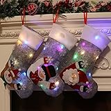 Swetup Nikolausstiefel zum Befüllen, 3 Stück Nikolaussocke Led, Weihnachtsstrümpfe, Weihnachtsstrumpf Geschenktüte, Nikolaussocken Weihnachtsdekoration für Kamin Weihnachtsbaum Wand Treppe