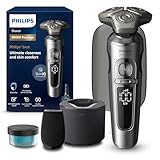 Philips Shaver S9000 Prestige, elektrischer Nass- und Trockenrasierer, helles Chrom, Lift & Cut-Rasiersystem, SkinIQ Technologie, Präzisionstrimmer, Reinigungsstation und Reiseetui, Modell SP9841/32