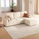 JINOVIA Modulares Ecksofa 254cm, modernes Cord-Schlafsofa in L-Form mit Hocker, individuell konfigurierbare Wohnlandschaft, hochdichter Memory-Schaum, abnehmbare & waschbare Kissenbezüge, Beige