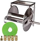 MKAK Edelstahl-Wasserschlauchtrommel, 1/2-Zoll-Schlauch-Gartenschlauchtrommel Mit Kurbel Und Oberer Trennwand Innenhof Außengarage Fasst 130 Fuß(B)