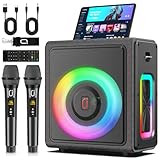 HWWR Karaoke Maschine mit 2 drahtlosen Mikrofones, Tragbaren Bluetooth 5.3 Karaoke Anlage Lautsprecher mit RGB-Licht für Hausparty, PA-System für Erwachsene Partybox Unterstützt,TWS